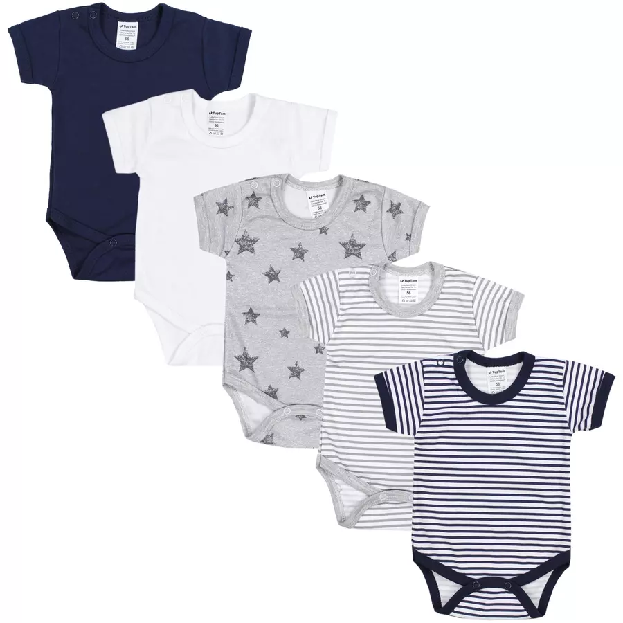 TupTam Jungen Baby Body Kurzarm 5er Pack grauweiß