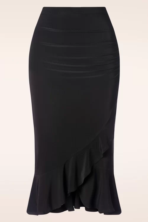 Vintage Chic for Topvintage Gianna Ruffle pencil rok in zwart