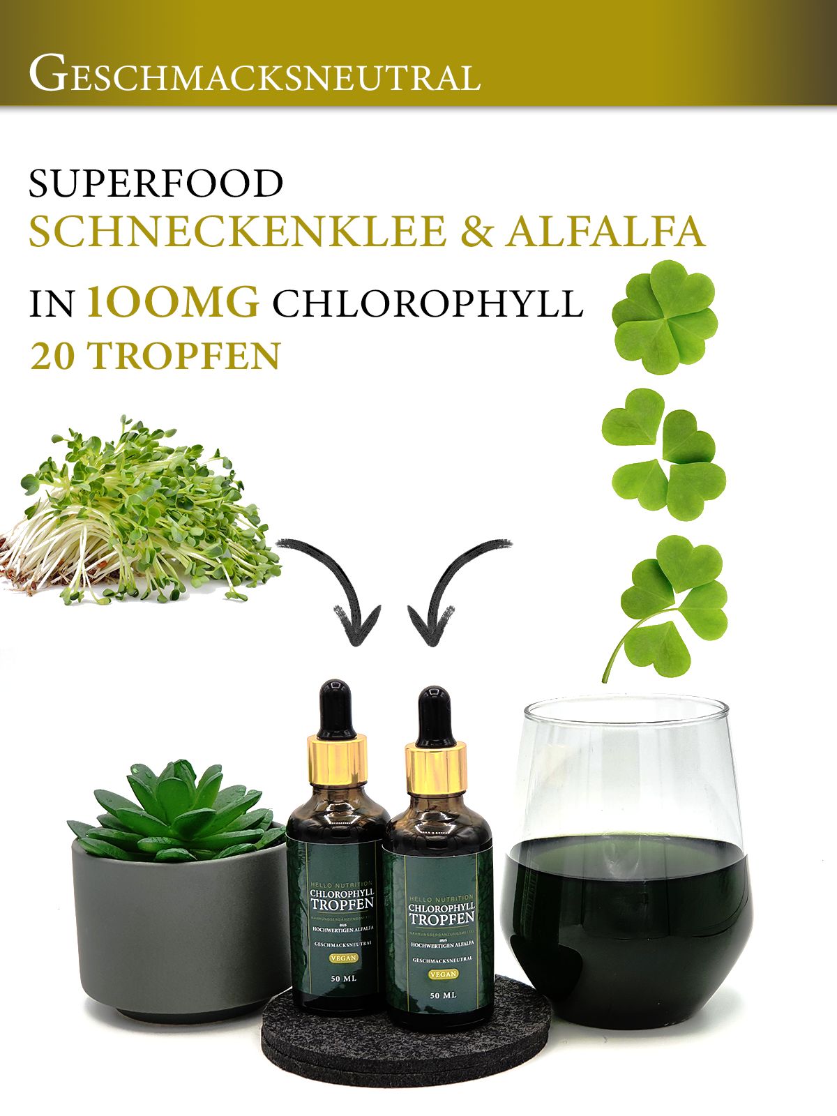 Hello Nutrition® | Chlorophyll Tropfen | verdauungsfördernd