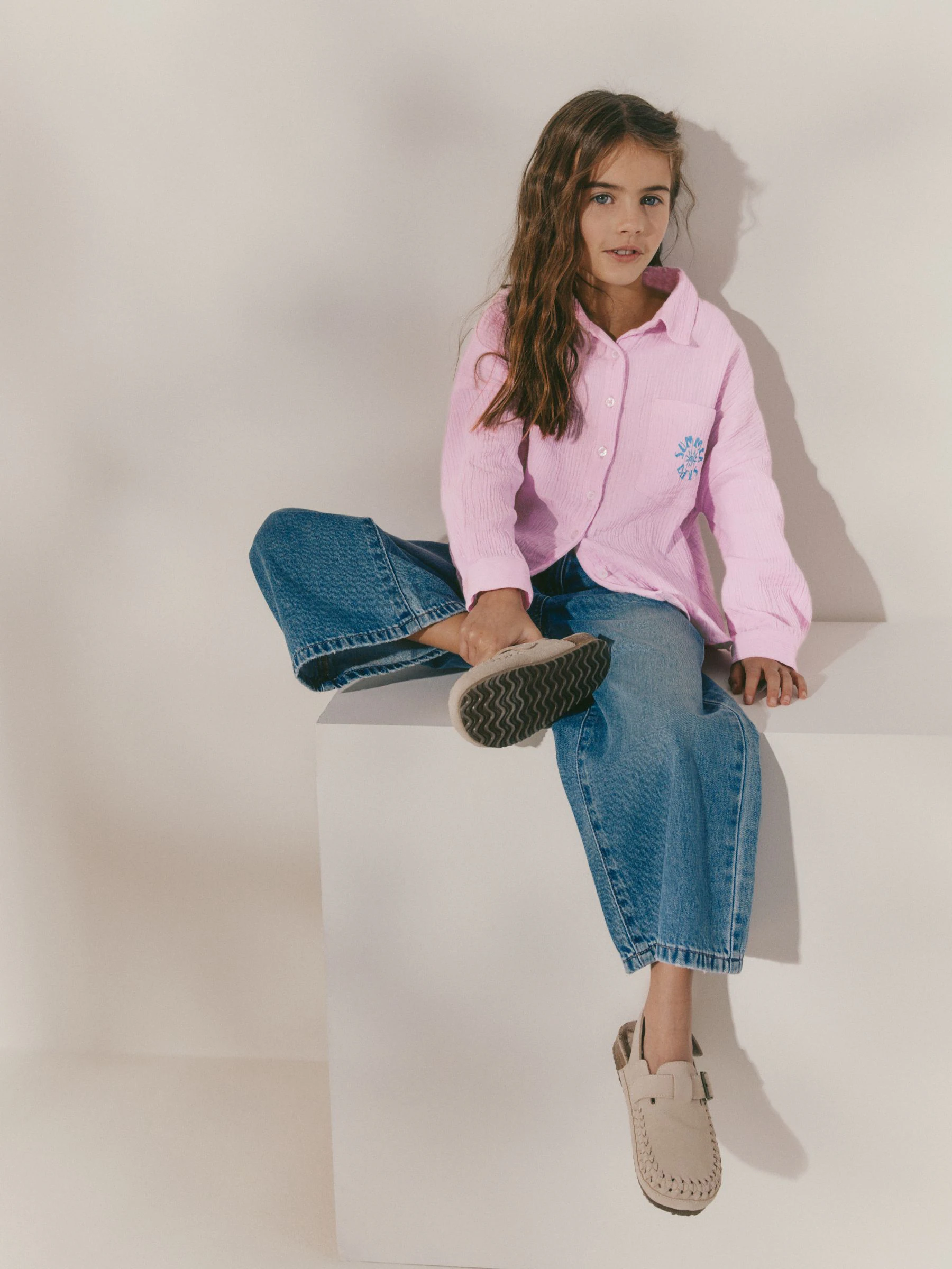 Roze - 100% katoenen overhemd met print (3-16jr)
