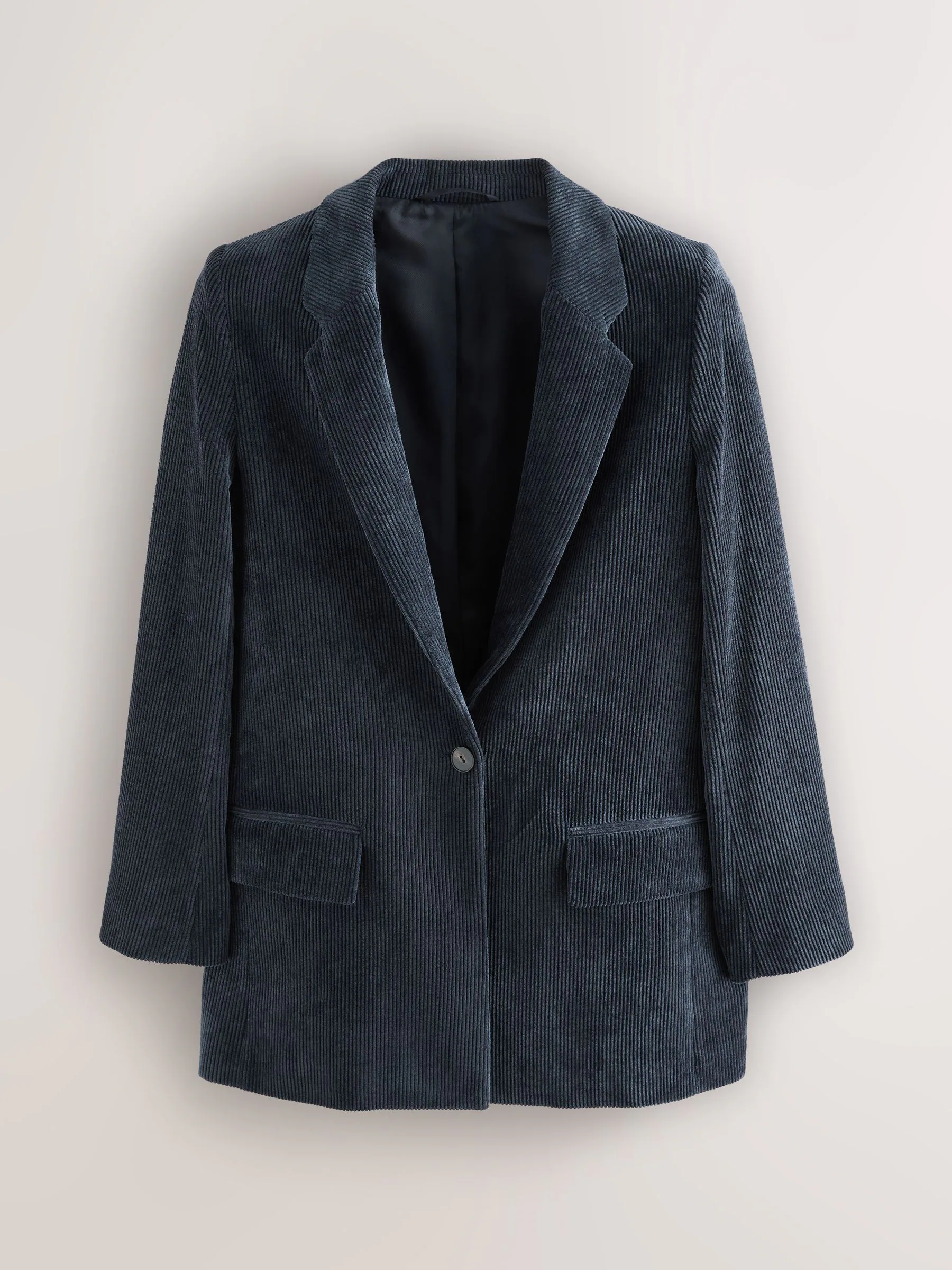 Donkerblauw - Corduroy blazer met enkele rij knopen