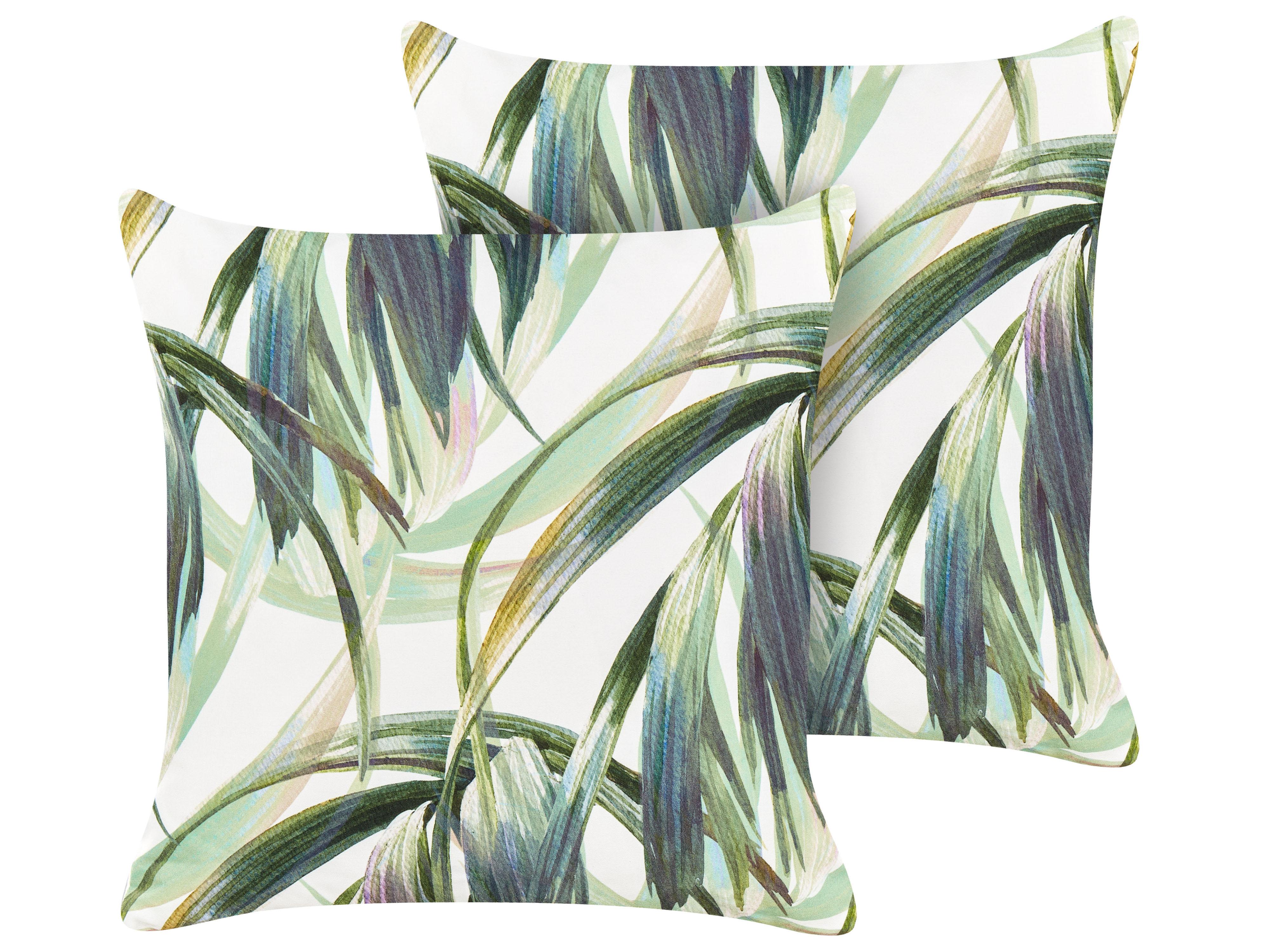 Set van 2 tuinkussens CALDERINA bladpatroon 45 x 45 cm Groen