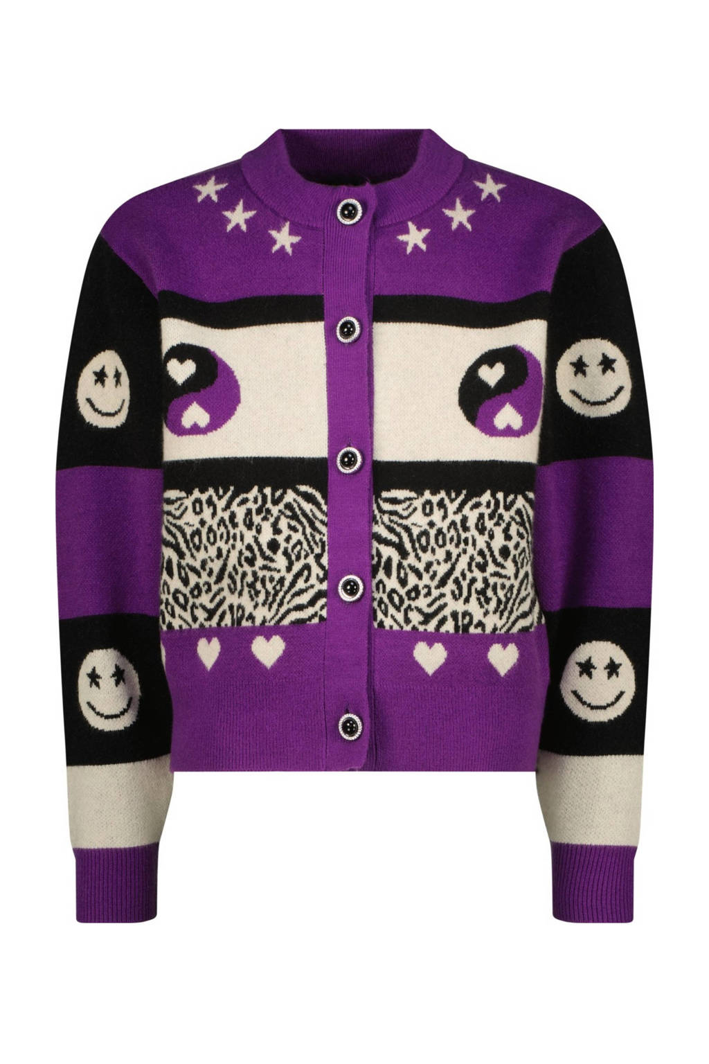 Vingino vest Mindy met ingebreid patroon paars/ecru/zwart