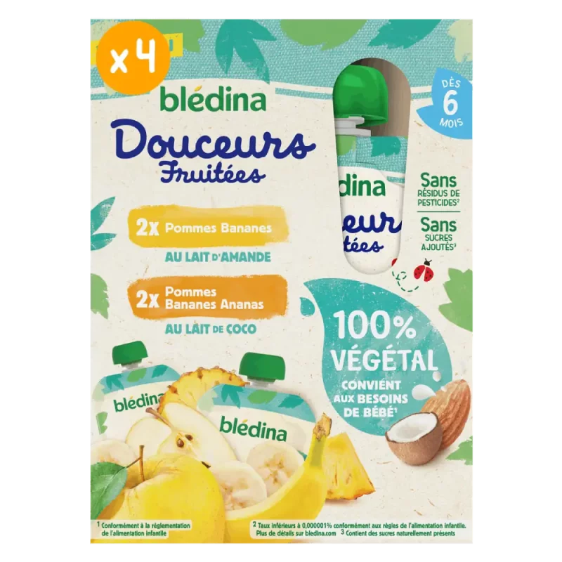 Douceurs Fruitées 100% vegetal - Pommes Bananes & Pommes Bananes Ananas - 4x90g