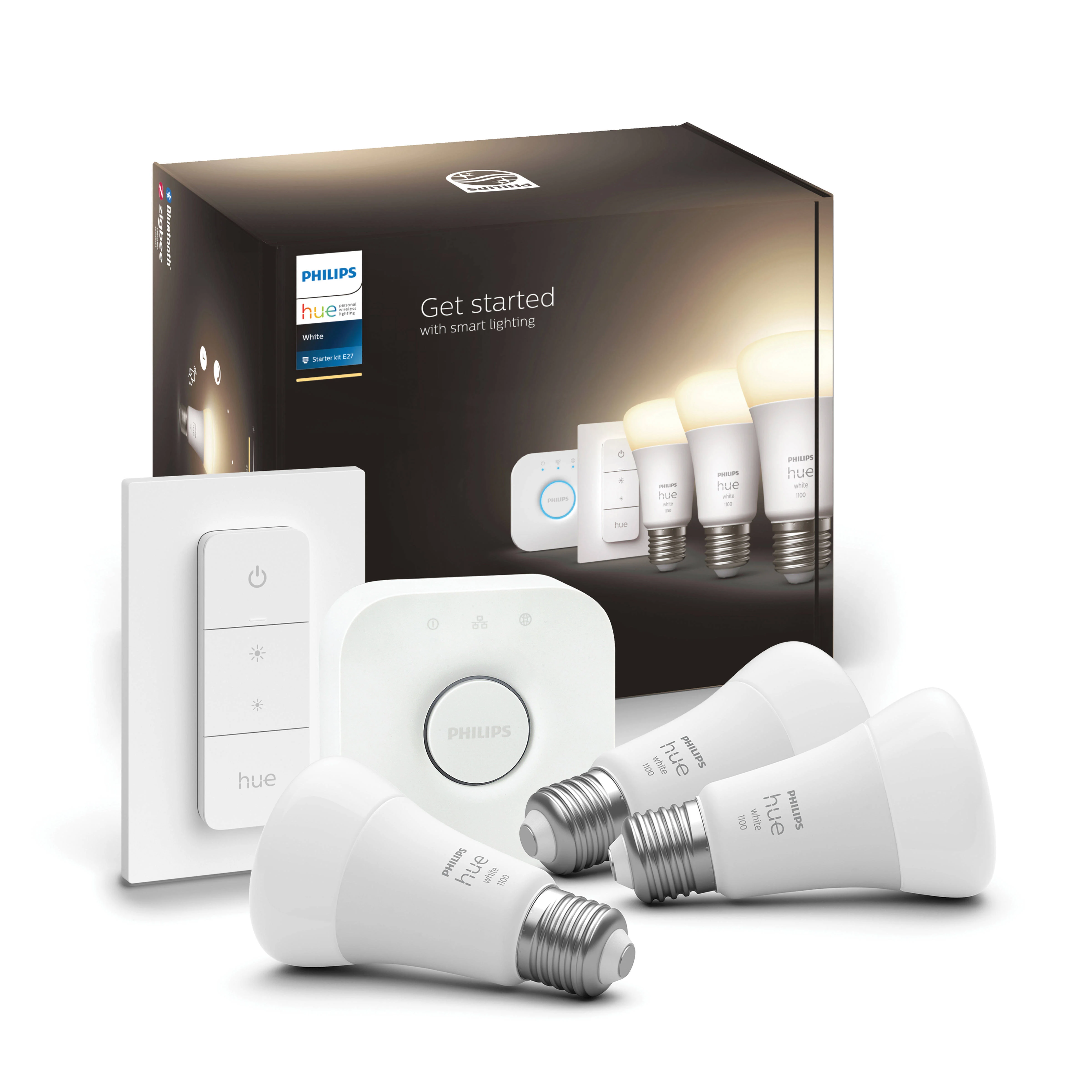 Philips Hue starterkit - warmwit licht - 3 lampen - E27 - 1100lm - 1 dimmer switch