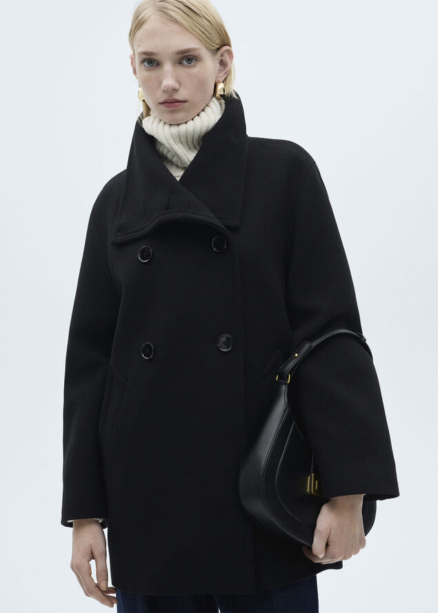 MANGO Double-breasted wool coat Black
