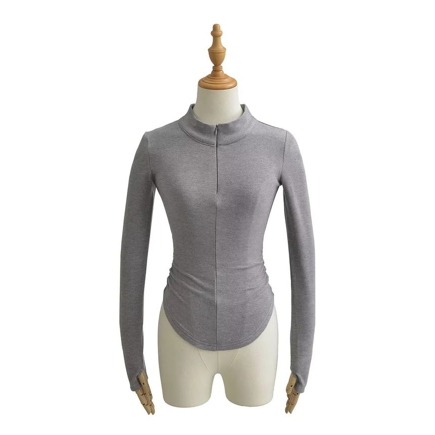 Asiris - T-shirt met lange mouwen en hoge hals en effen smokwerk