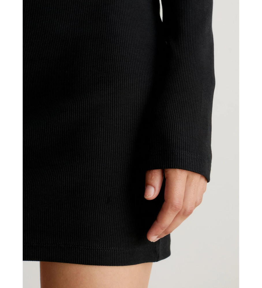 Vestido Calvin Klein Jeans canelado de manga comprida e modelagem justa, preto