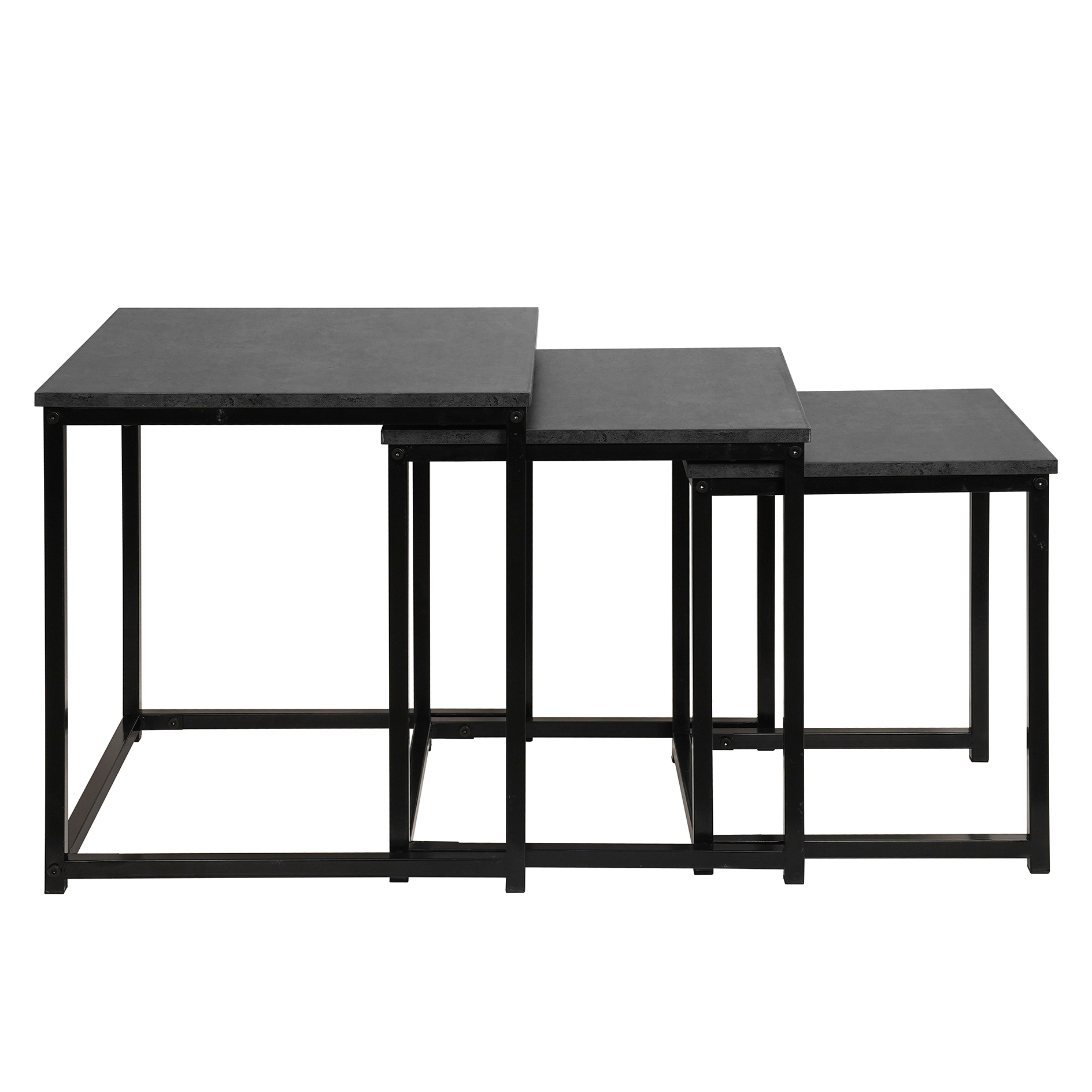 3er-Set Beistelltische - Betonoptik - schwarz - quadratisch