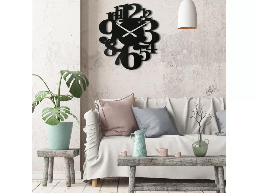 Horloge Suspendue Montres Noir Mdf Grands Chiffres 55x50x4,5