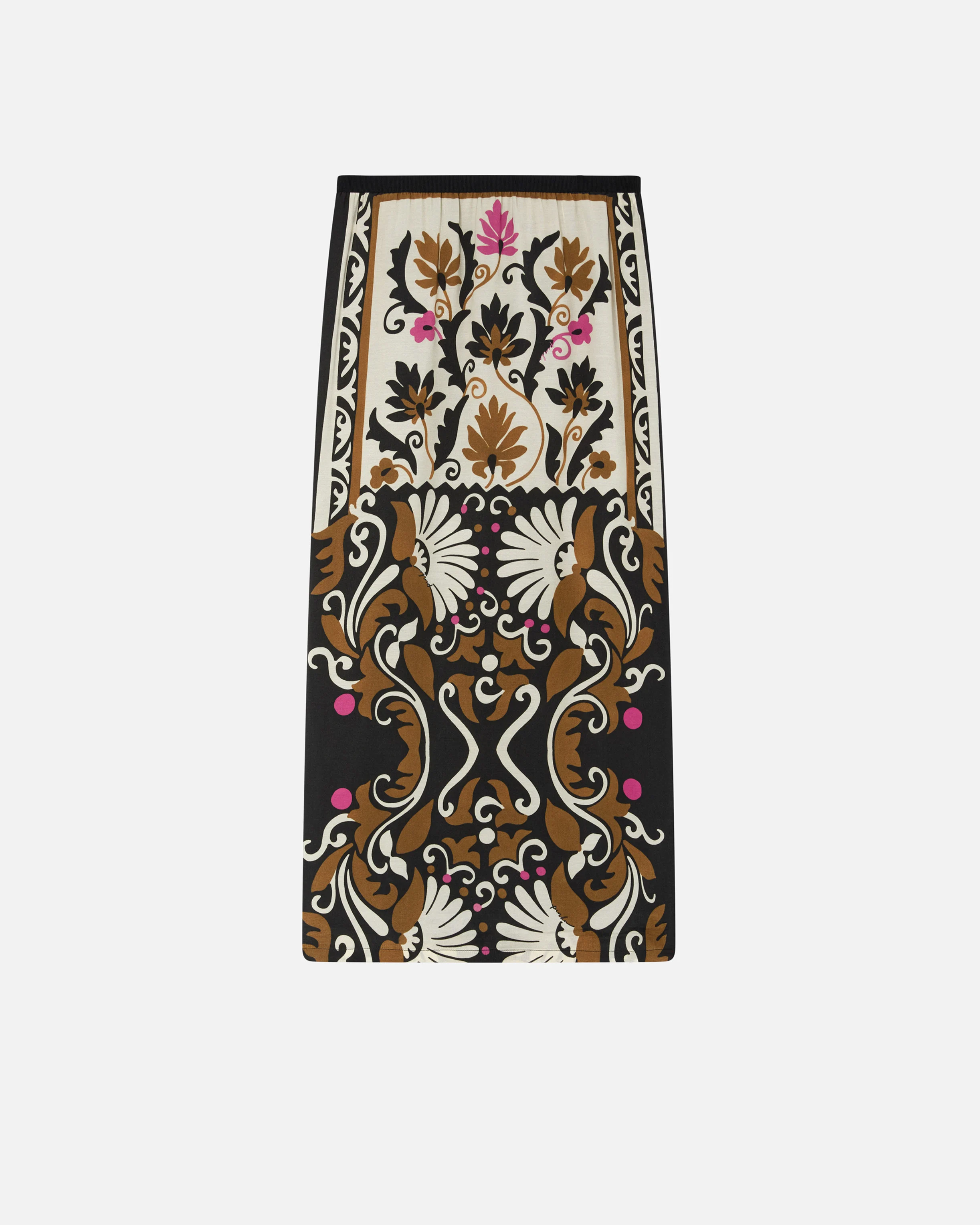 Jupe longue fendue à imprimé floral | Marron