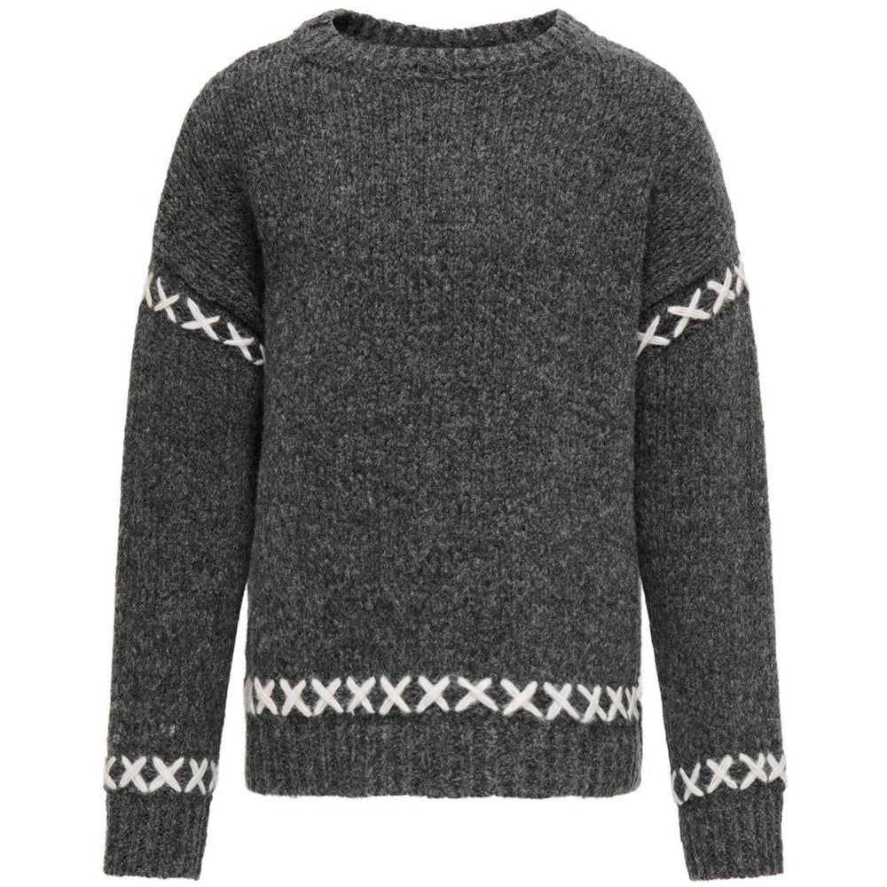 Køb kids ONLY Dark Grey Melange Amanda Life O-Neck Detail Strik Bluse