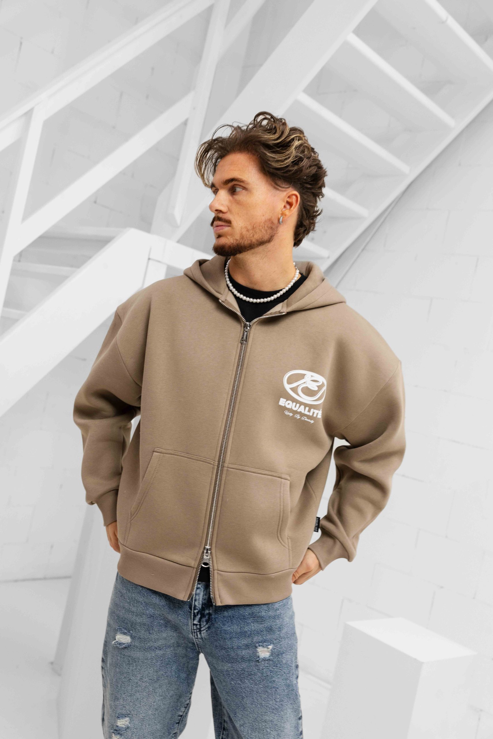 Equalité Arid Oversized Full Zip Hoodie Heren Beige