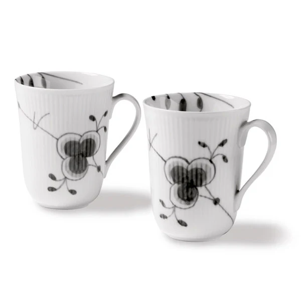 Royal Copenhagen  Sort Mega riflet krus - 2 stk.