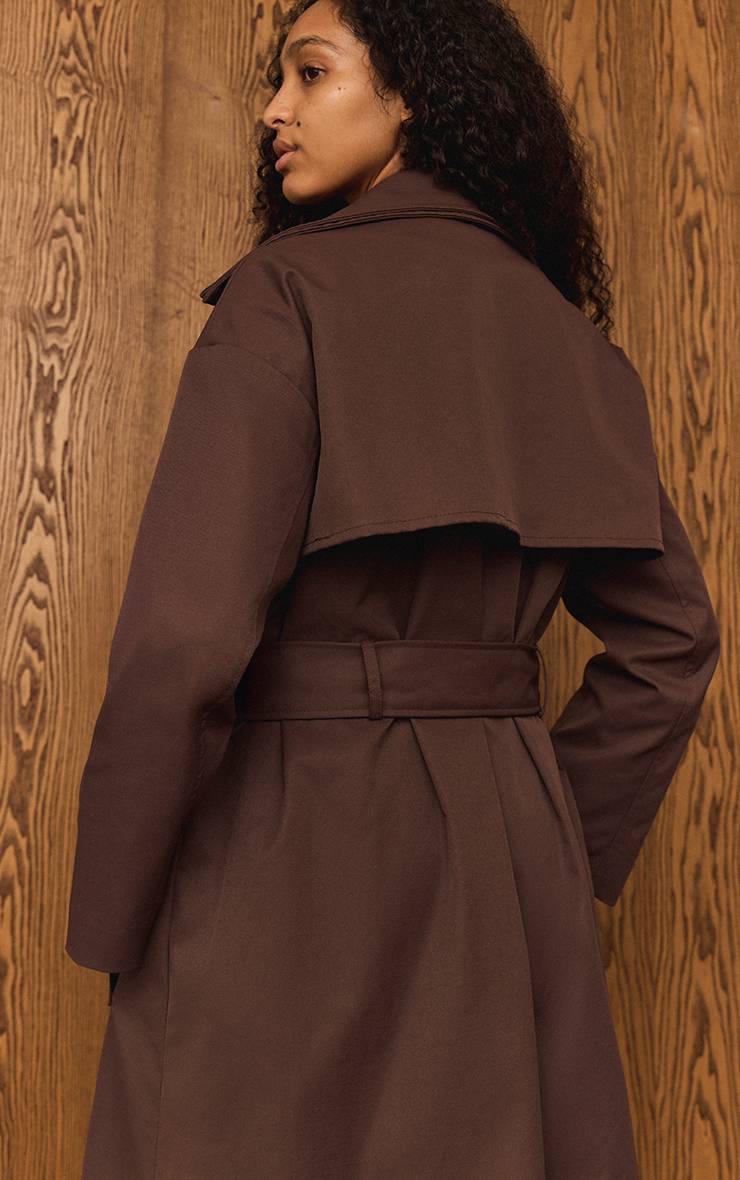 Dark Chocolate Trench-coat À Double Col Avec Ceinture À Nouer À La Taille