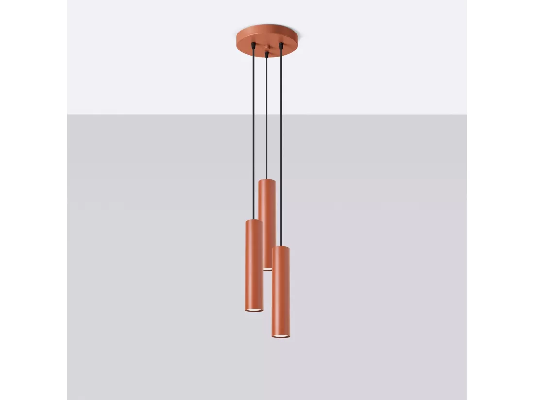 Lampe à suspension Lagos grenier en acier - 3 sources lumineuses - L.19,5 x H.108 cm - ocre rouge