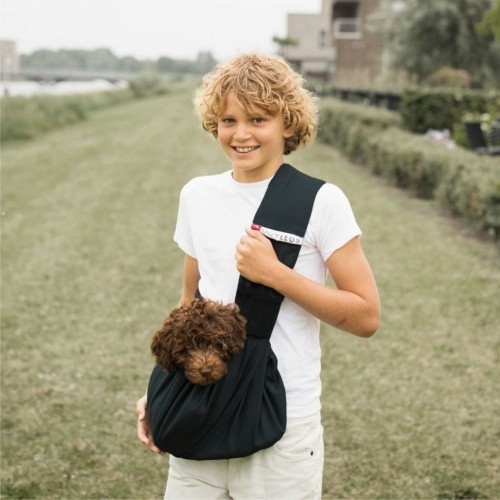Bolsa de transporte para animais de estimação em lona, preta.