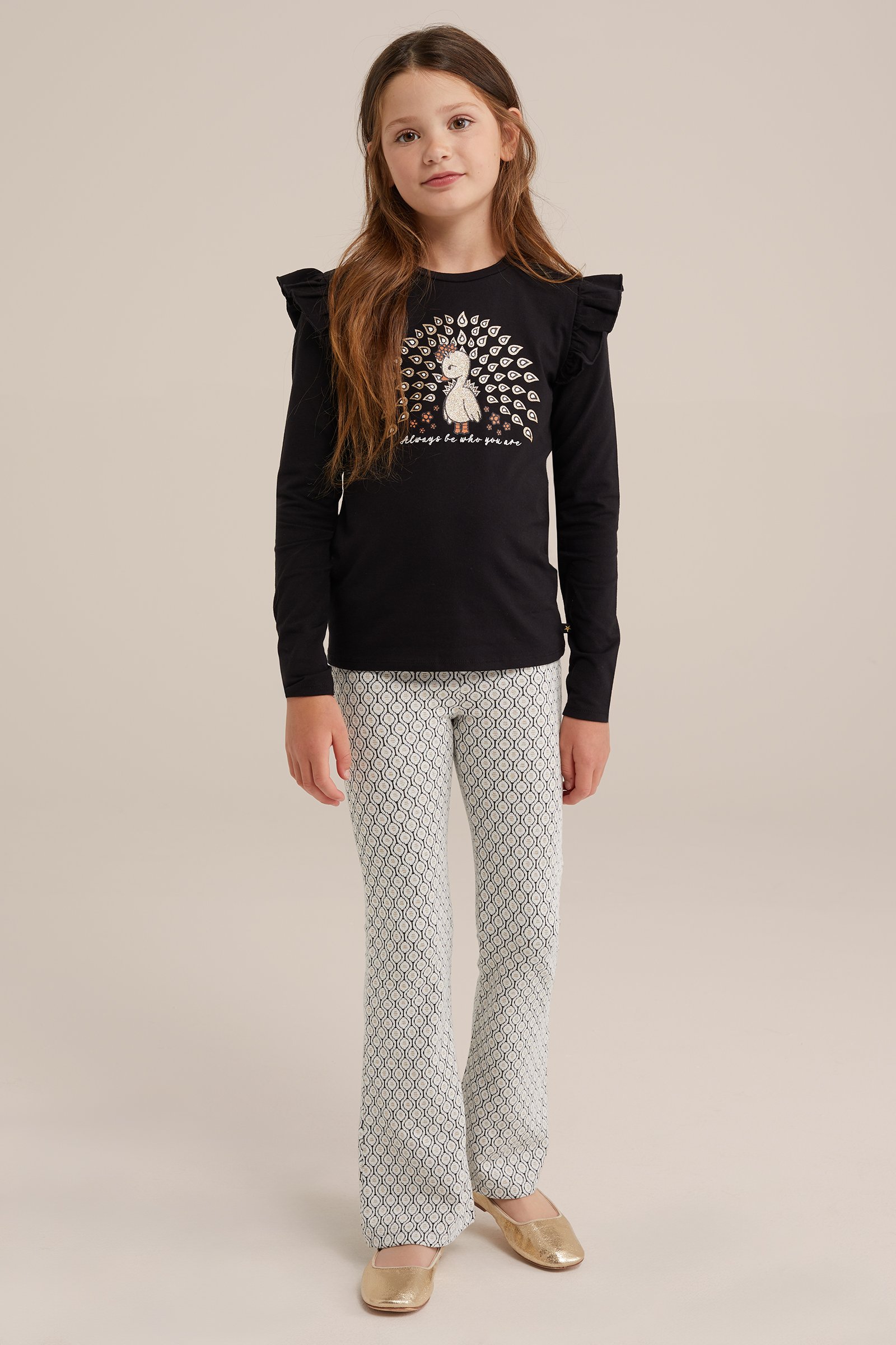 Meisjes flared legging met dessin WE Fashion Wit