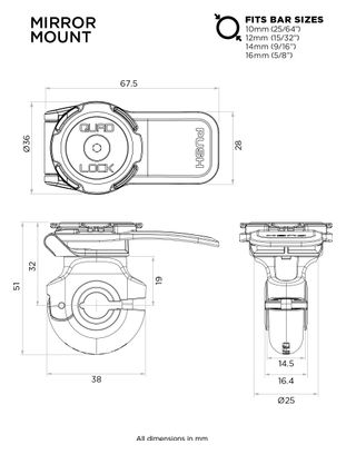 Support Smartphone Quad Lock Mirror Mount pour Rétroviseur Moto/Scooter