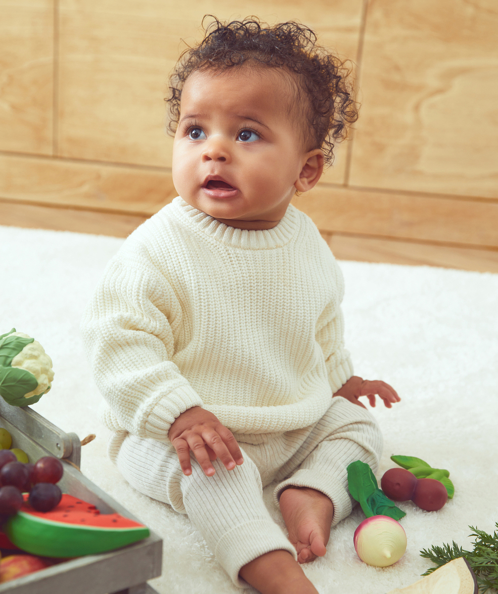 PULL MAILLE BÉBÉ GARÇON EN COTON BIO ÉCRU