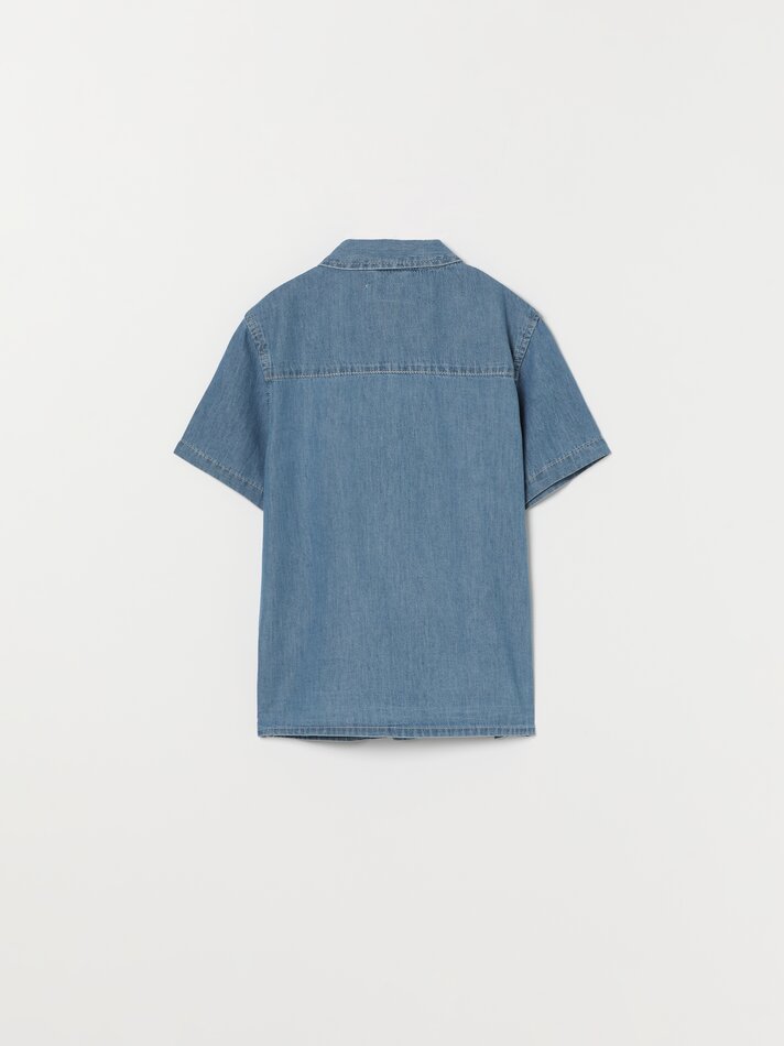Camisa jeans de manga curta - Azul escuro