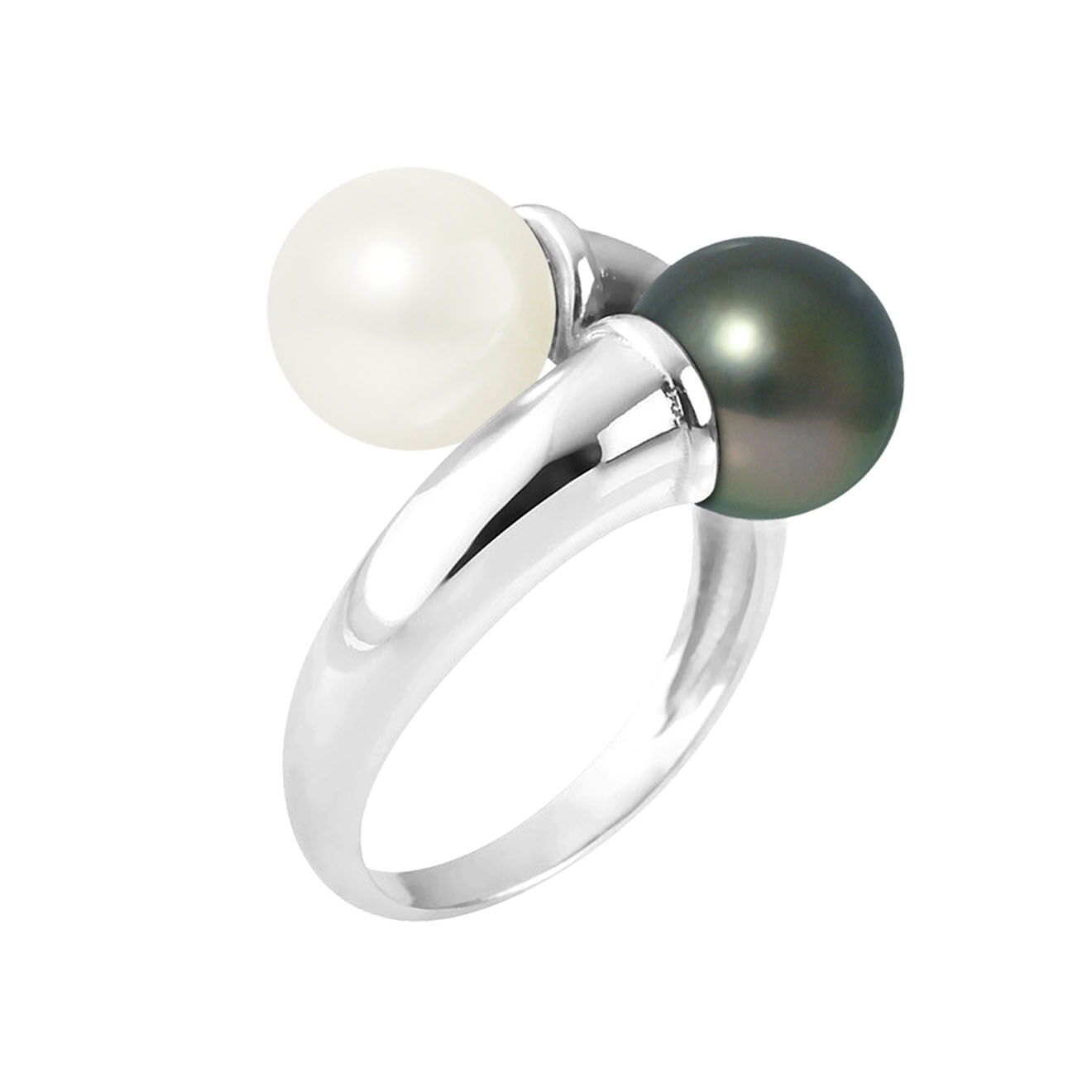 Mitzuko Bague Toi & Moi Prestige Argent Perles de Culture de Tahiti et d'Eau Douce blanc naturel/vert