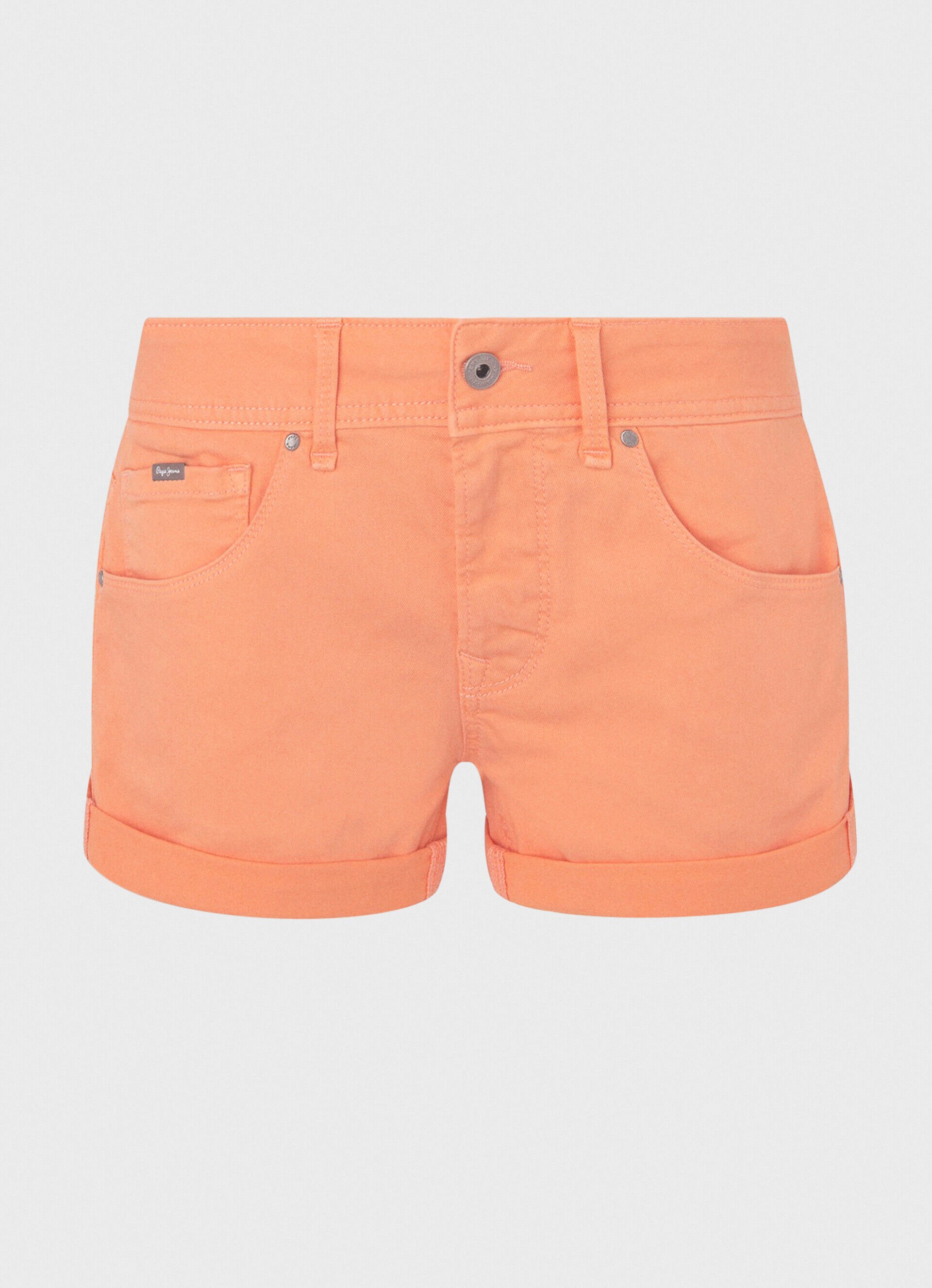 Shorts de algodão, corte regular - pêssego e laranja