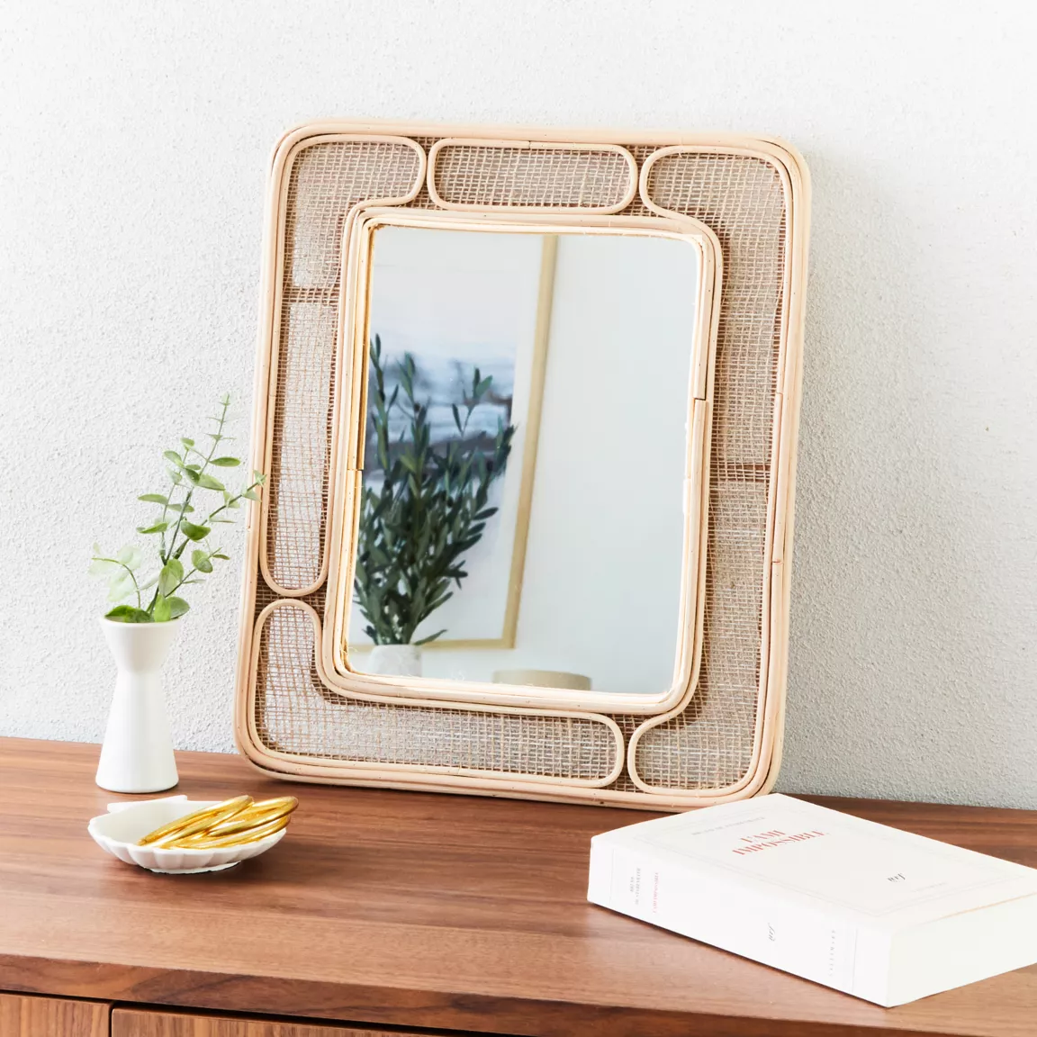 Miroir mural rectangulaire en rotin (H39 cm) Dalila Naturel