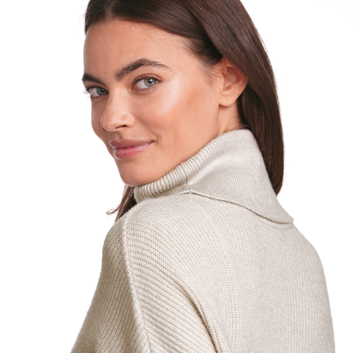 Gina Damen Strickpullover mit Rollkragen creme