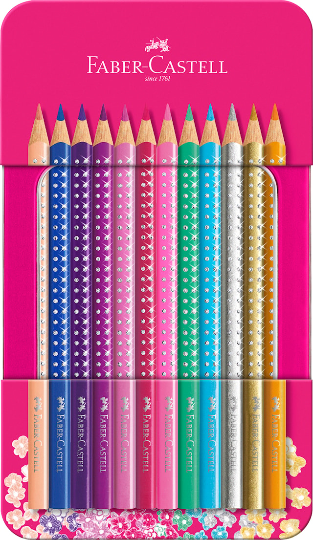 Fargeblyanter Sparkle i metallboks 12 stk FSC Faber-Castell