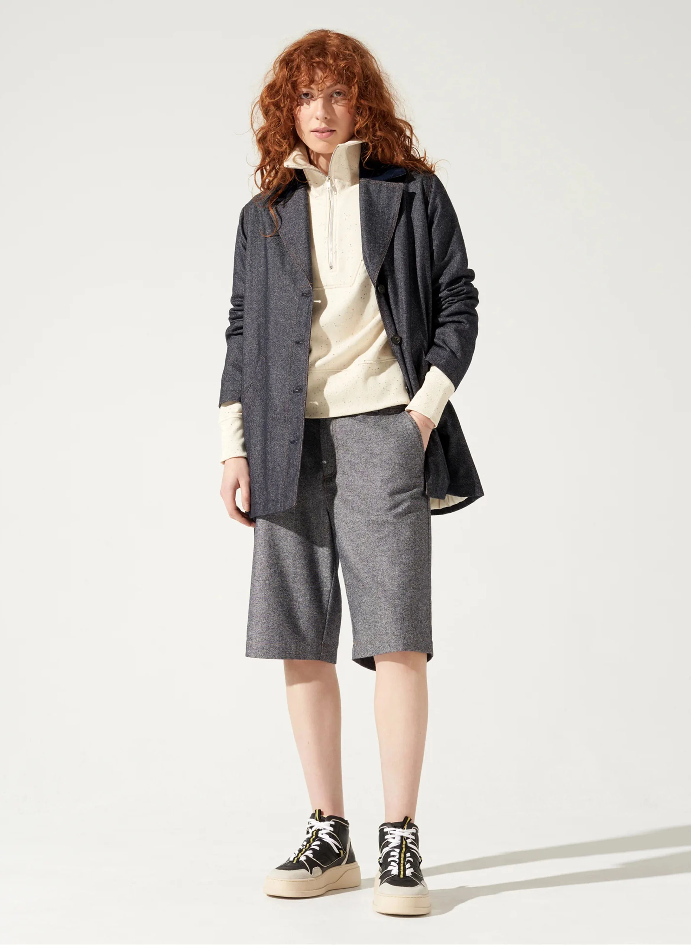 DAVOR - Manteau droit en coton et laine mélangé | Bleu