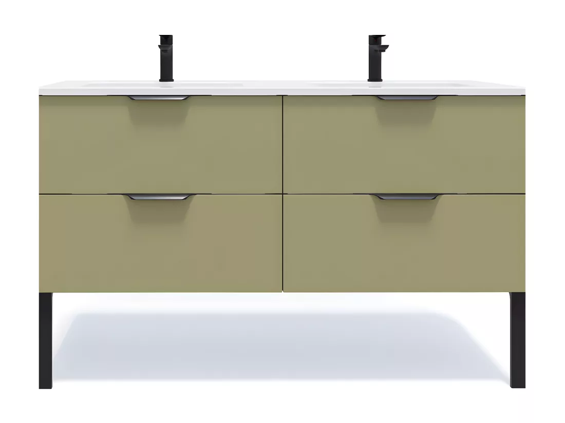 Meuble de salle de bain suspendu double vasque intégrée 140cm 4 tiroirs Vert olive - Soho