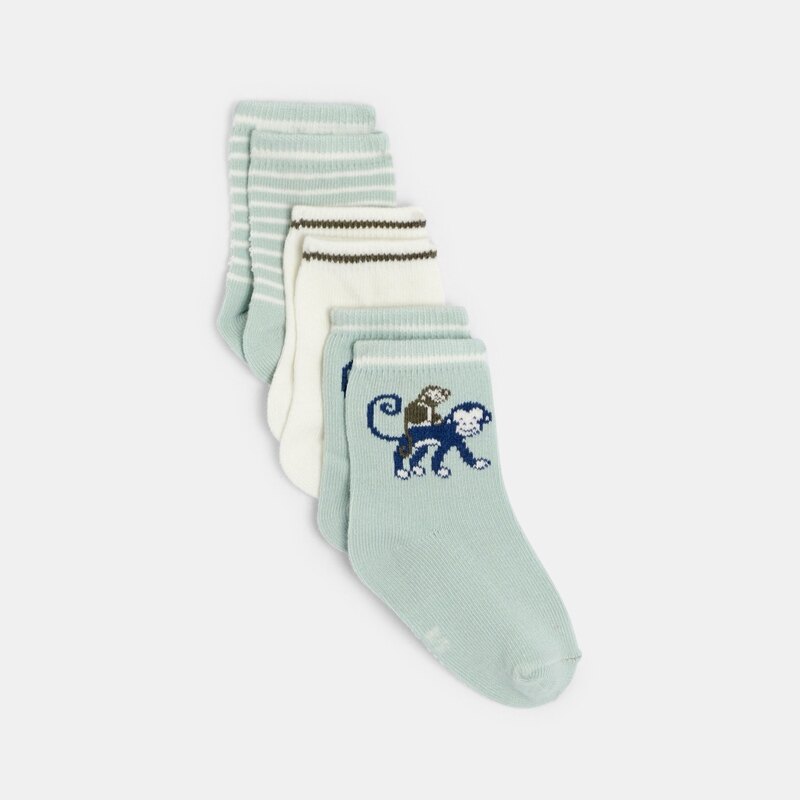 Chaussettes singe vert bébé garçon (lot de 3) Vert