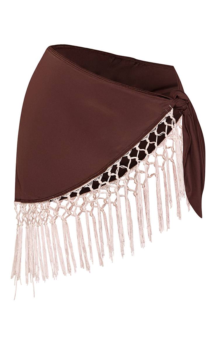 Chocolat Ensemble Sarong Soyeux À Ourlet À Pompons Contrastés Petite