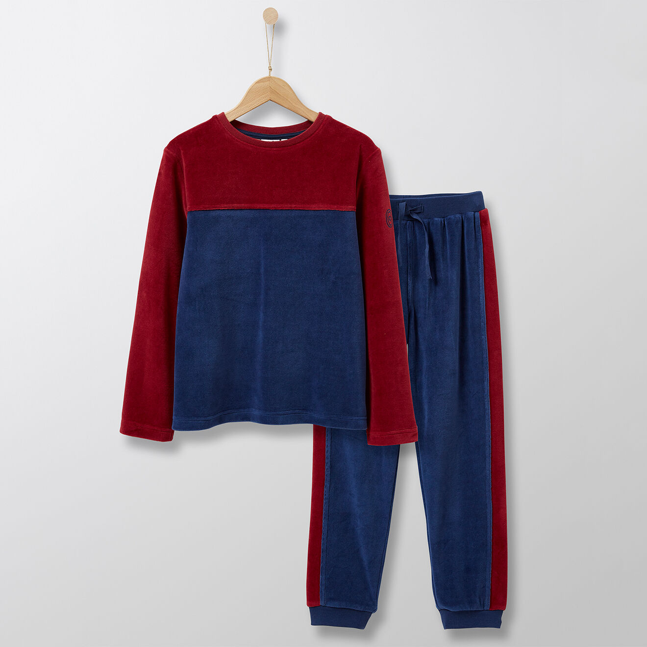 Cyrillus Pyjama 2 pièces en Velours bleu foncé/bordeaux