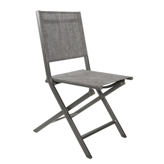 Chaise pliante ERIS en aluminium et toile gris chiné - 57x47x88 cm