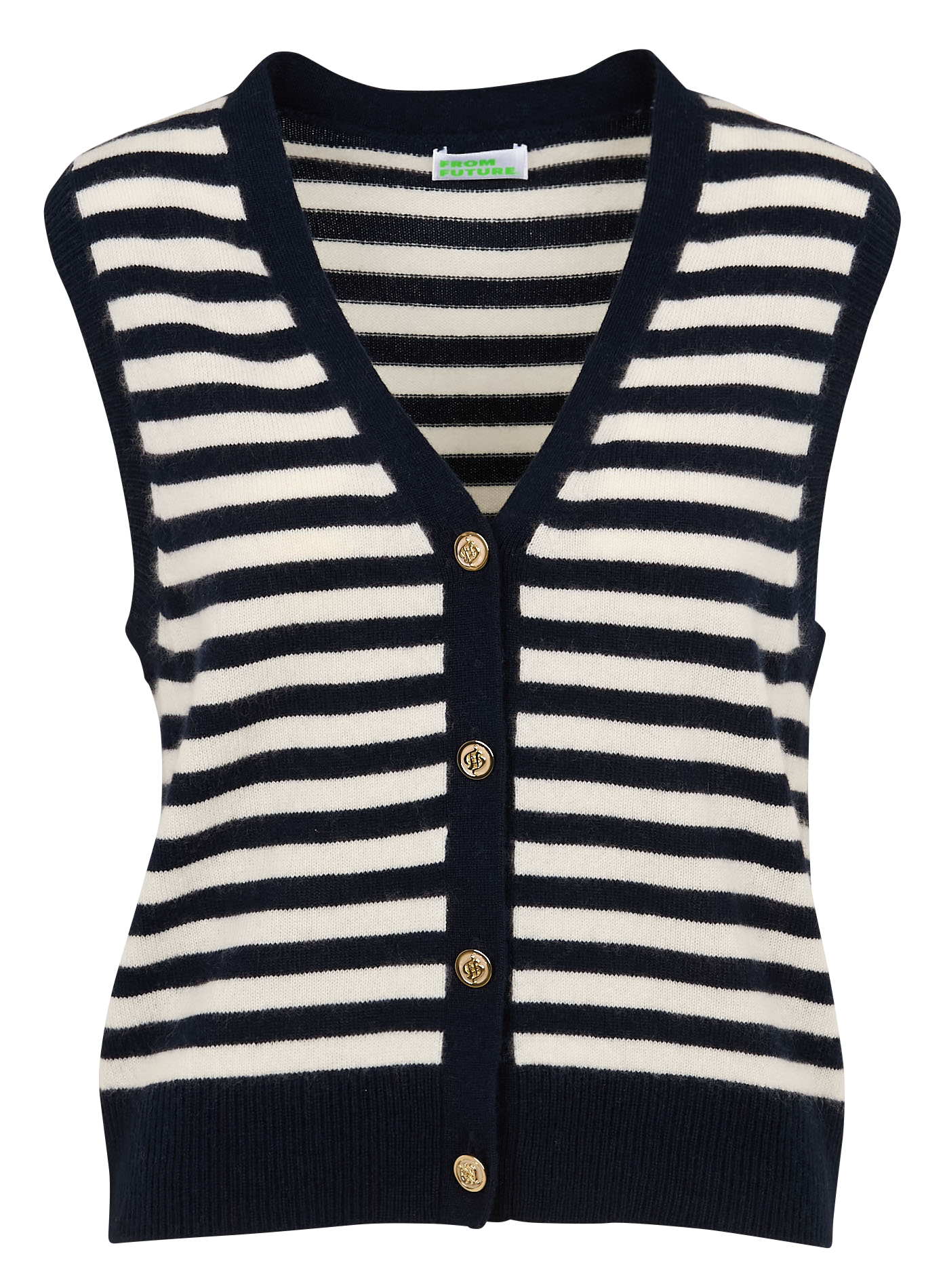 Gilet sans manche rayé en cachemire | Bleu