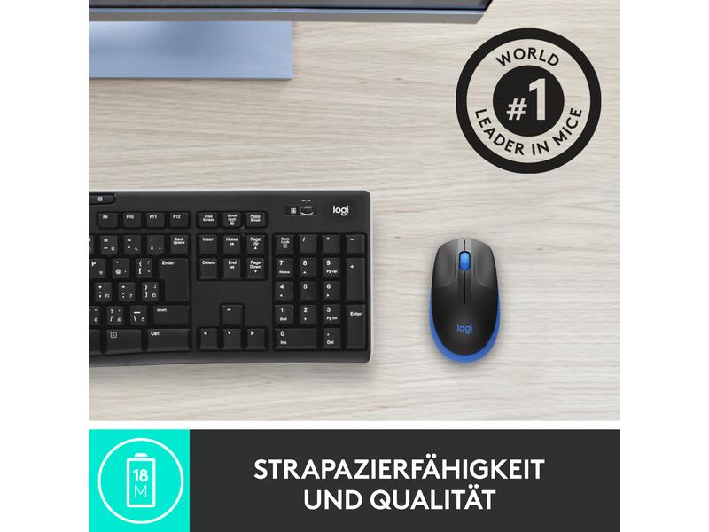 Logitech Maus M190 Blau/Schwarz, kabellos Universelle Arbeitsmaus für alltägliche Büroarbeiten