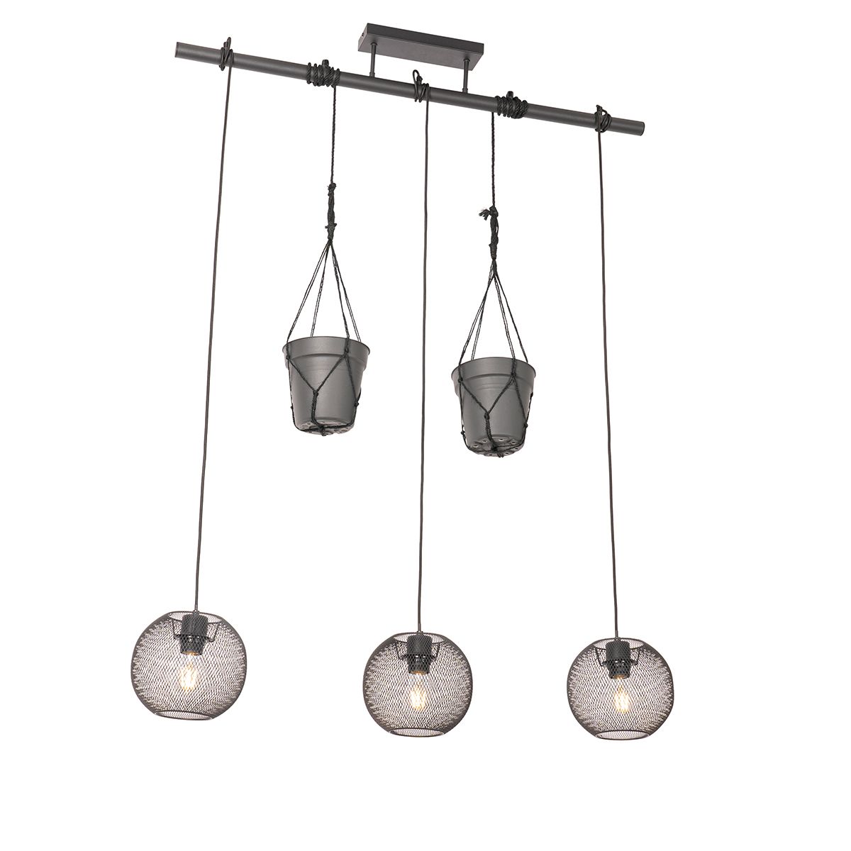 Industriële hanglamp zwart 3-lichts - Flor