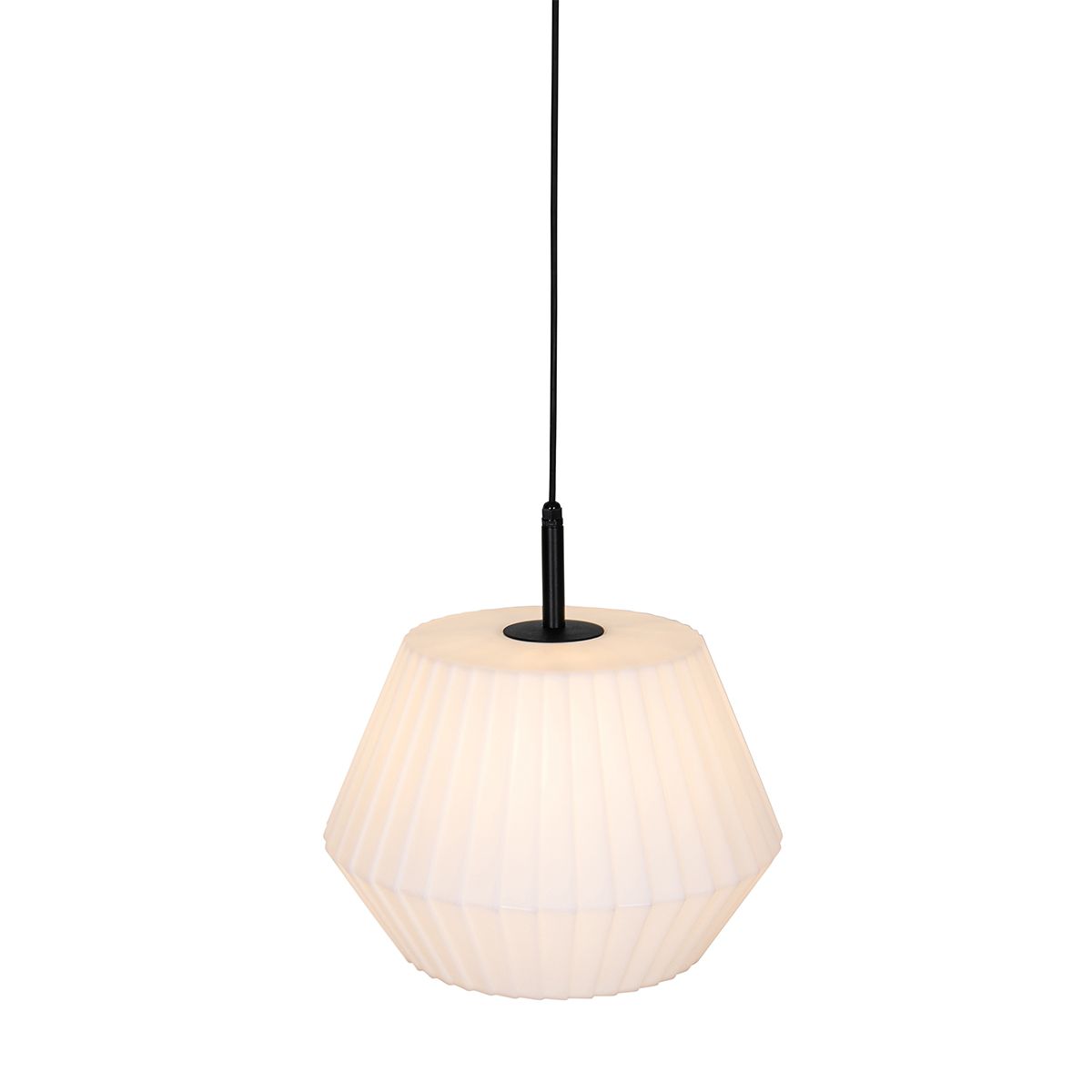 Moderne buiten hanglamp zwart met witte kap 45,6 cm IP44 - Robbert