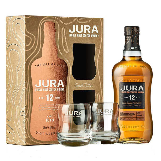 Coffret Whisky Single Malt Jura 12 ans (40%) + 2 verres