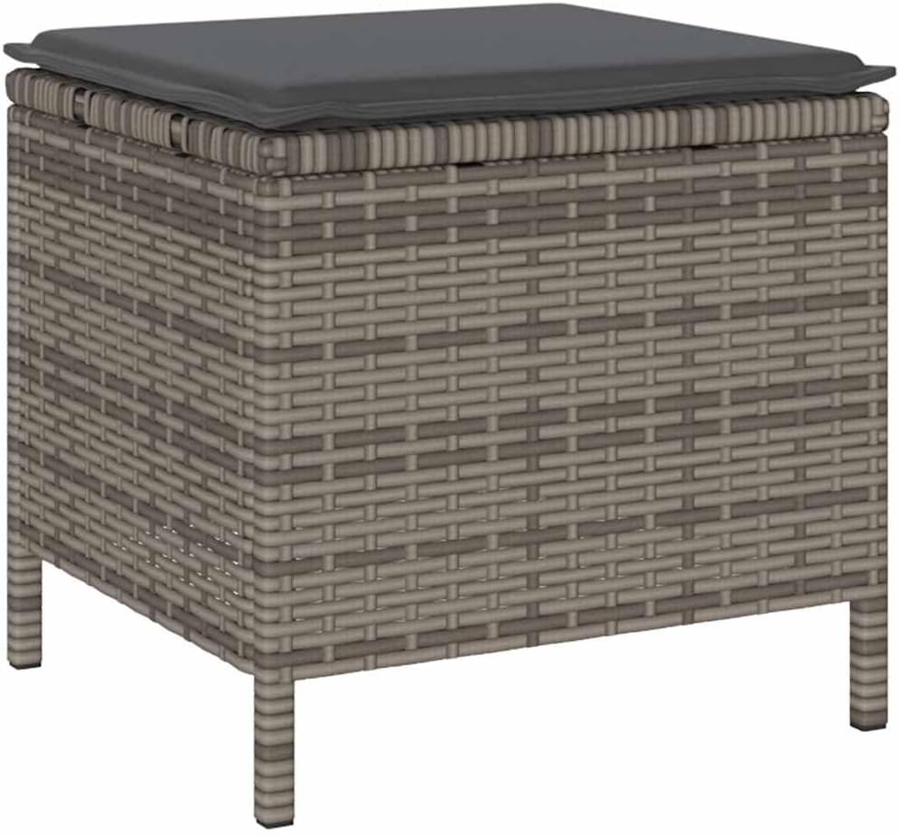 Garten Essgruppe Grau Poly-Rattan, Akazienholz, 2 Hocker, Kissen, Outdoor Möbel Set für Terrasse, Balkon, Essbereich, 100x100x79 cm
