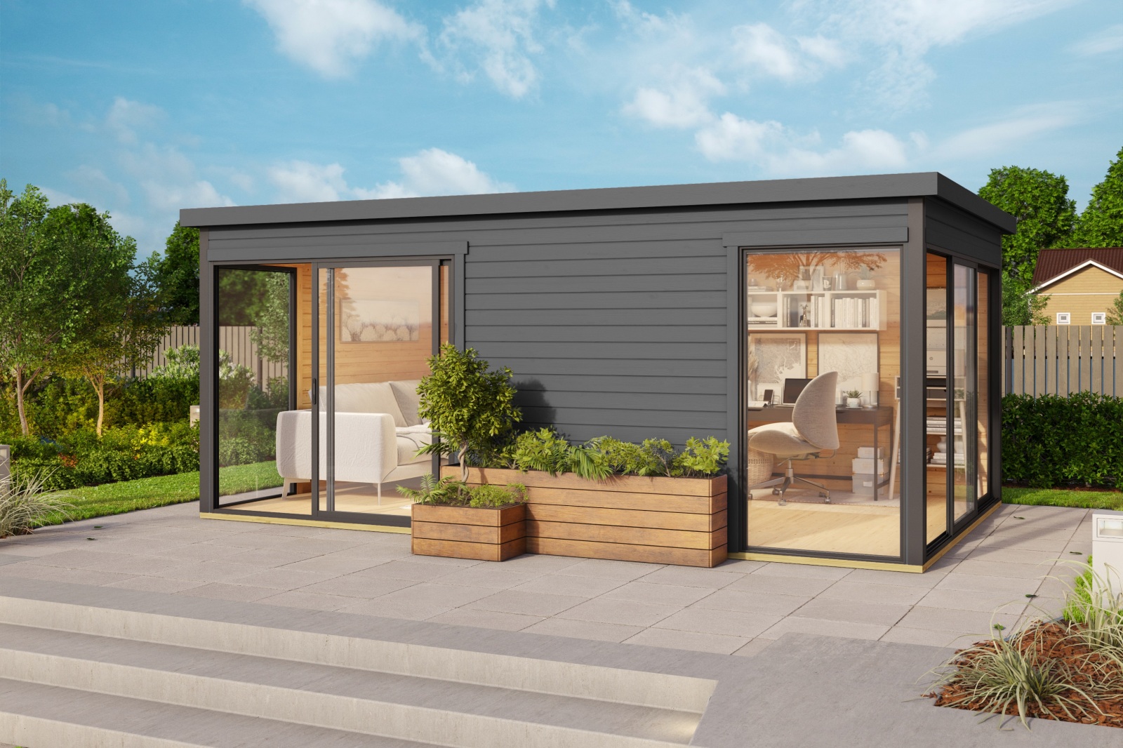 Gartenhaus DOMEO 3 - carbongrau-anthrazit - 508,8x321,9 cm