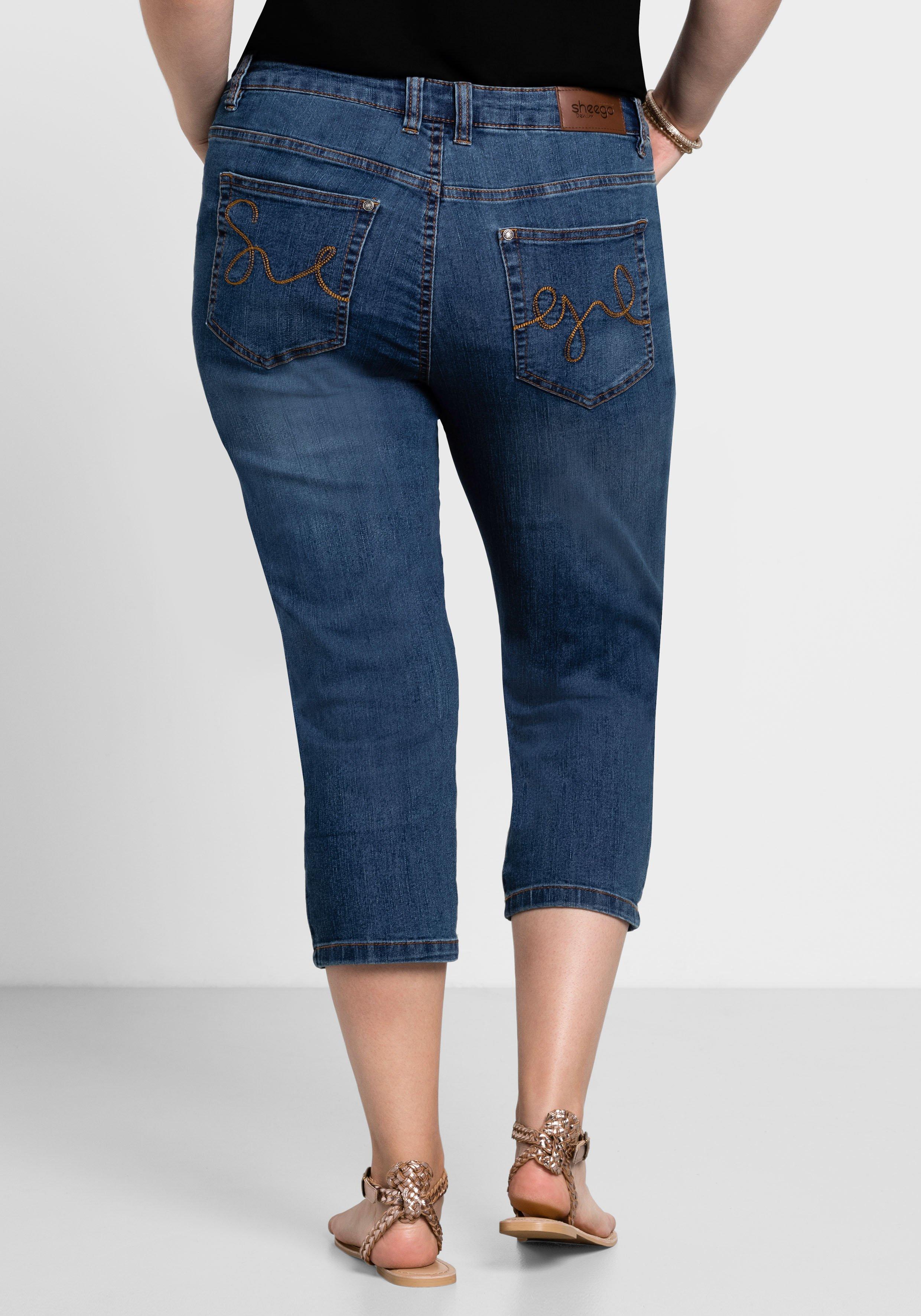 Caprijeans mit Used-Effekten