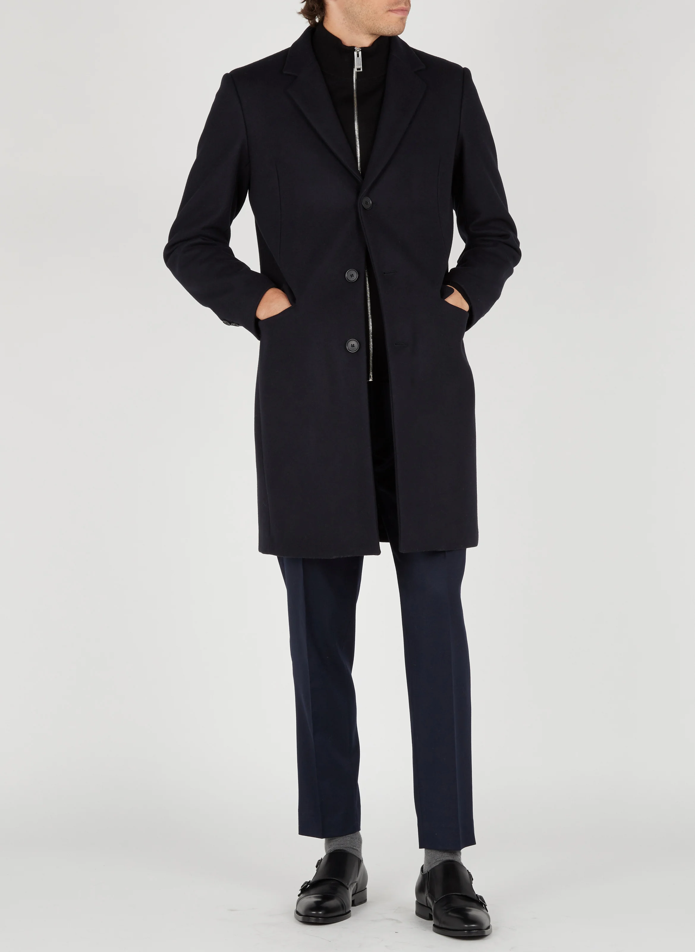 Manteau col tailleur regular-fit en laine mélangée | Bleu