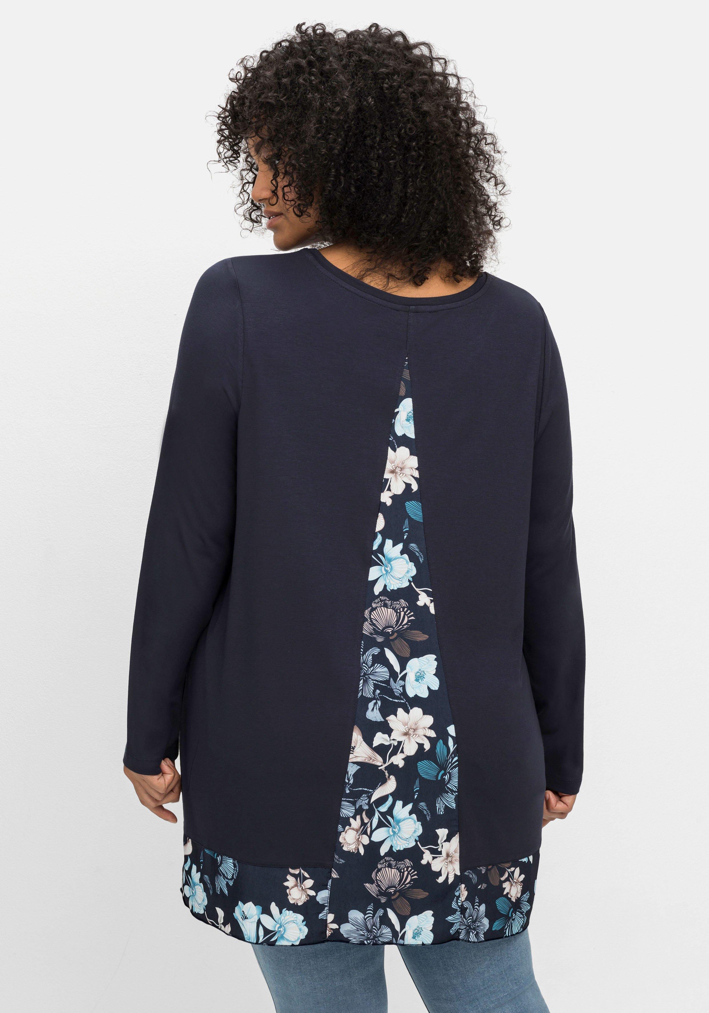 Longshirt mit floral bedruckten Einsätzen