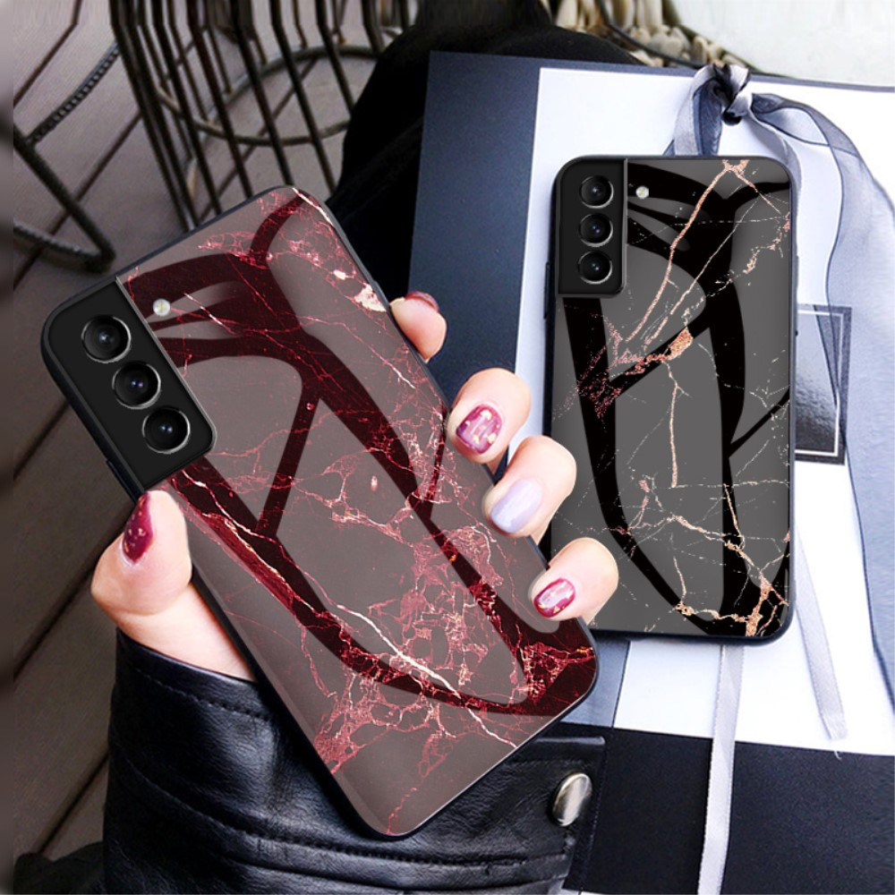 Samsung Galaxy S22 5G Hardcase Hybrid Schutzhülle Glas Rückseite Marmor Marble - Schwarz / Weiss