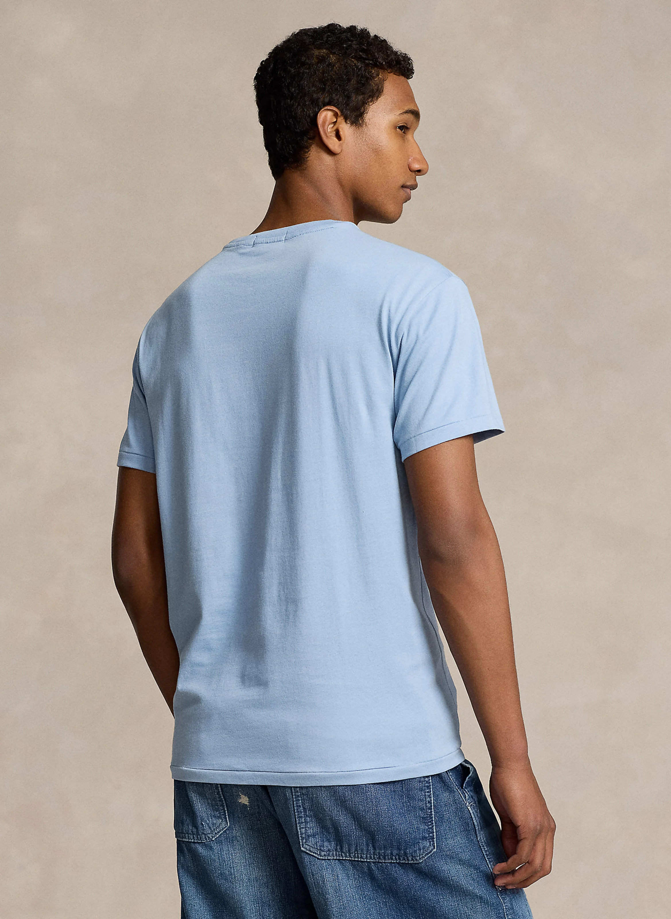 Tee-shirt col rond logo brodé en coton | Bleu