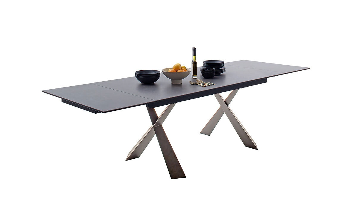 CASAVANTI Esstisch BADESI 180-280 x 95 cm Edelstahl/schwarz