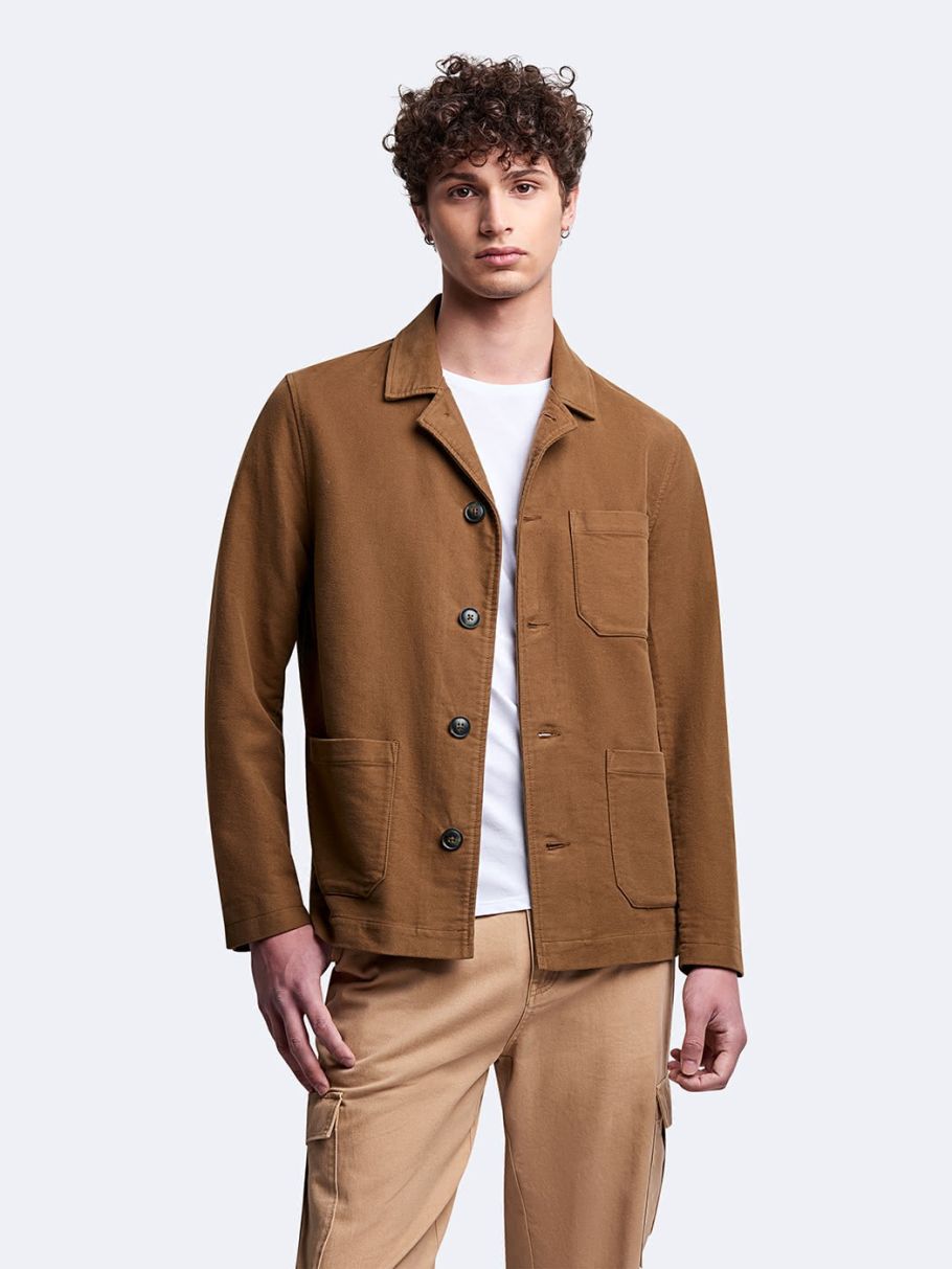 Veste casual droite en coton col chemise